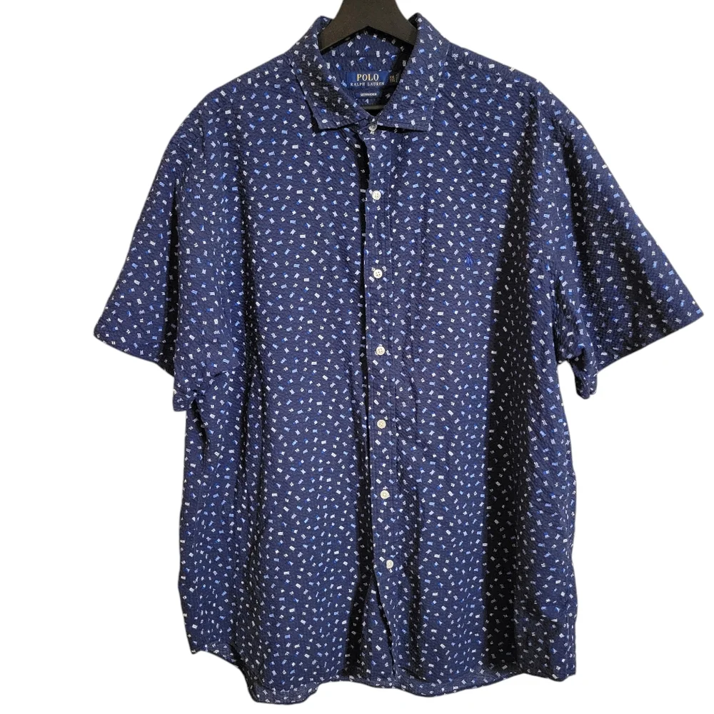 Polo Ralph Lauren Seersucker Blue Flag Print Shirt
